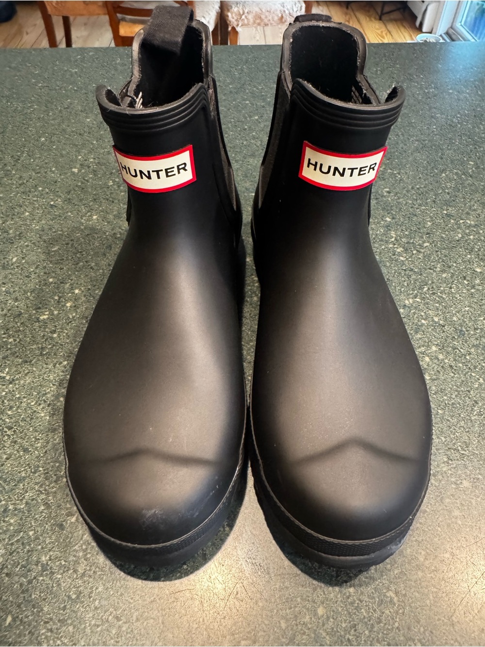 Hunter Matte Black Short Chelsea Rain Boots with Red Logo Trim